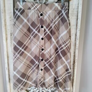 Robert Louis Plus PullOn Elastic Waist Soft Brushed Knit Button Midi Skirt Plaid